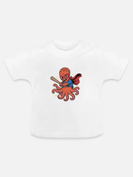 Baseball Oktopus Superheld - Baby Bio-T-Shirt mit Rundhals - Weiß