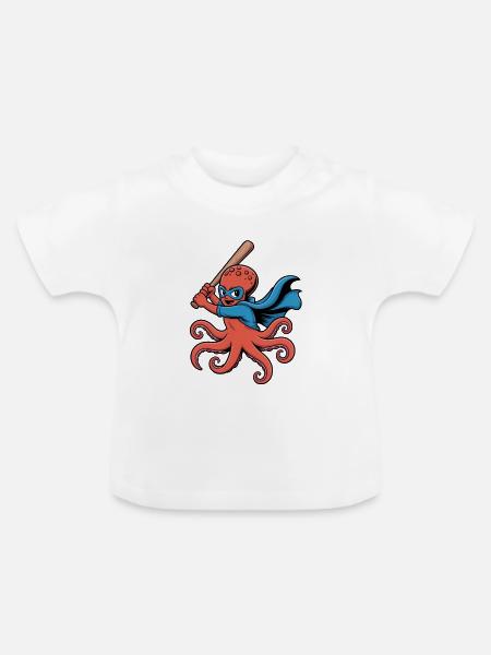 Baseball Oktopus Superheld - Baby Bio-T-Shirt mit Rundhals - Weiß