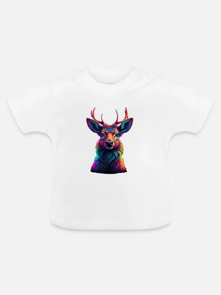 Neonfarbenes Hirschkopf-Porträt - Baby Bio-T-Shirt mit Rundhals - Weiß