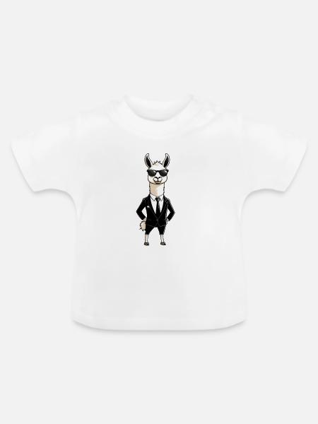 Lama im Anzug mit Sonnenbrille - Baby Bio-T-Shirt mit Rundhals - Weiß