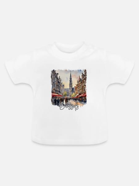 Aquarell von Brüssel, Brüssel, Belgien - Baby Bio-T-Shirt mit Rundhals - Weiß