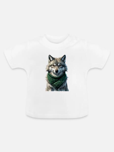 Wolfsilhouette mit Grünschal - Baby Bio-T-Shirt mit Rundhals - Weiß