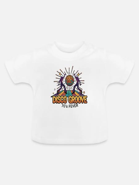 Disco Groove 70er Fever - Baby Bio-T-Shirt mit Rundhals - Weiß