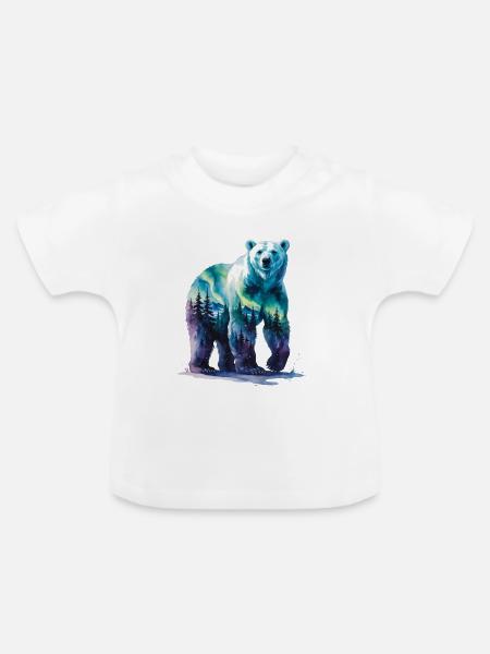 Wasserfarbener Polarbär Waldlandschaft - Baby Bio-T-Shirt mit Rundhals - Weiß