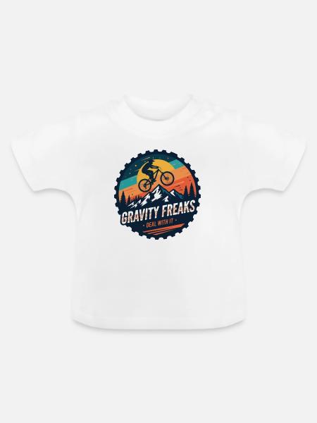 Gravity Freaks MTB Sunset Abzeichen - Baby Bio-T-Shirt mit Rundhals - Weiß