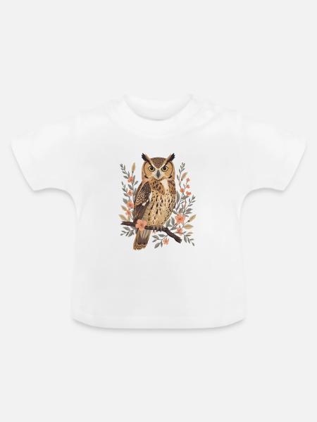 Eulenauge im Blütenkranz - Baby Bio-T-Shirt mit Rundhals - Weiß