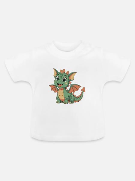 Süßer kleiner Drache - Baby Bio-T-Shirt mit Rundhals - Weiß