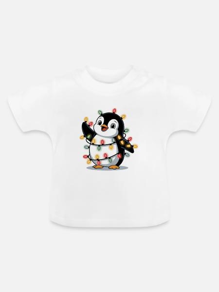 Pinguin mit Lichterkette - Baby Bio-T-Shirt mit Rundhals - Weiß