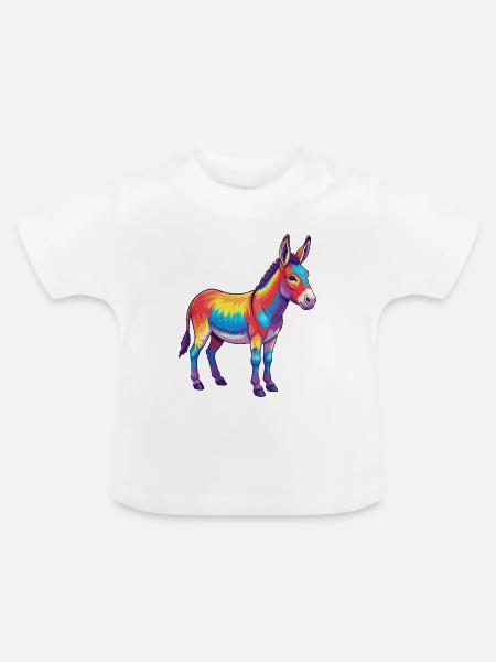 Bunte Eselregenbogen-Pop-Art-Aquarell - Baby Bio-T-Shirt mit Rundhals - Weiß