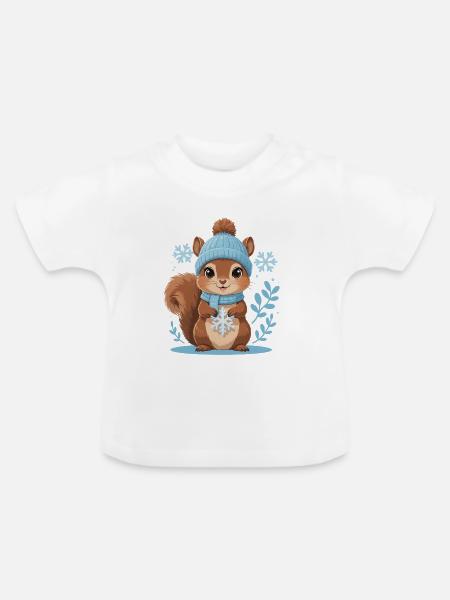 Winterliches Eichhörnchen Motiv - Baby Bio-T-Shirt mit Rundhals - Weiß