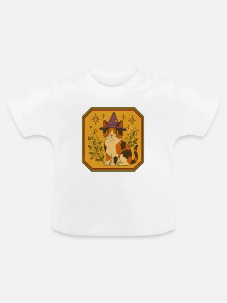 Calico-Hexenkatze mit Sternenhut - Baby Bio-T-Shirt mit Rundhals - Weiß