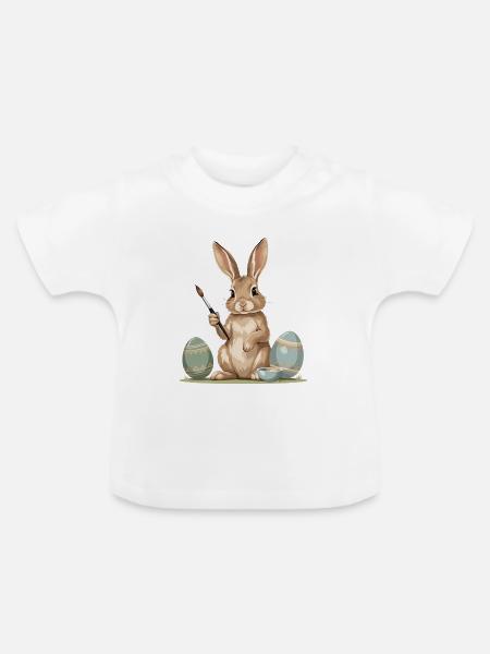 Osterhase mit Pinsel - Baby Bio-T-Shirt mit Rundhals - Weiß