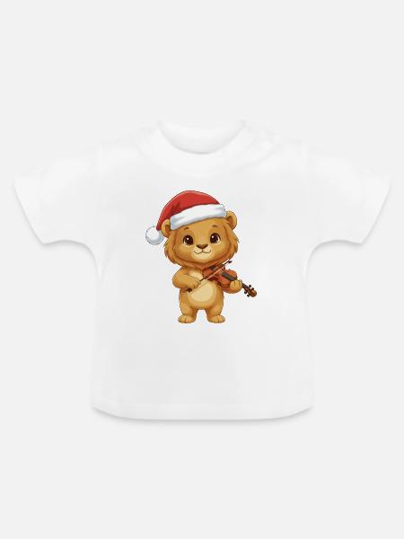 Weihnachtslöwe spielt Geigenkunst - Baby Bio-T-Shirt mit Rundhals - Weiß