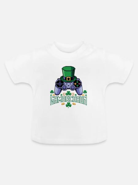 GamerChain Pixel Leprechaun - Baby Bio-T-Shirt mit Rundhals - Weiß