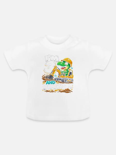 Dino Bauarbeiter Gräbt Es - Baby Bio-T-Shirt mit Rundhals - Weiß
