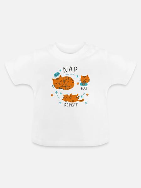 Nap Eat Repeat Katzendesign - Baby Bio-T-Shirt mit Rundhals - Weiß