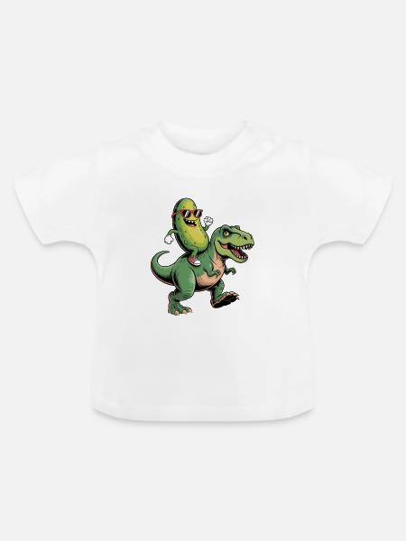 Saure Gurke reitet auf Dinosaurier - Baby Bio-T-Shirt mit Rundhals - Weiß
