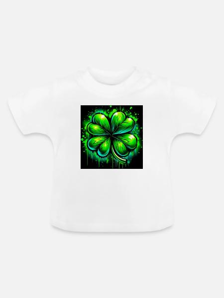Vierblättriges Kleeblatt - Baby Bio-T-Shirt mit Rundhals - Weiß