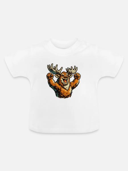 Elch jubelt - Baby Bio-T-Shirt mit Rundhals - Weiß