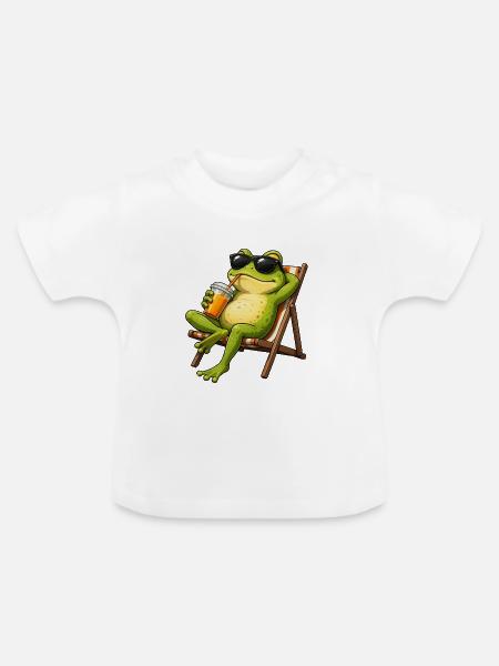 Relaxter Frosch im Strandstuhl - Baby Bio-T-Shirt mit Rundhals - Weiß