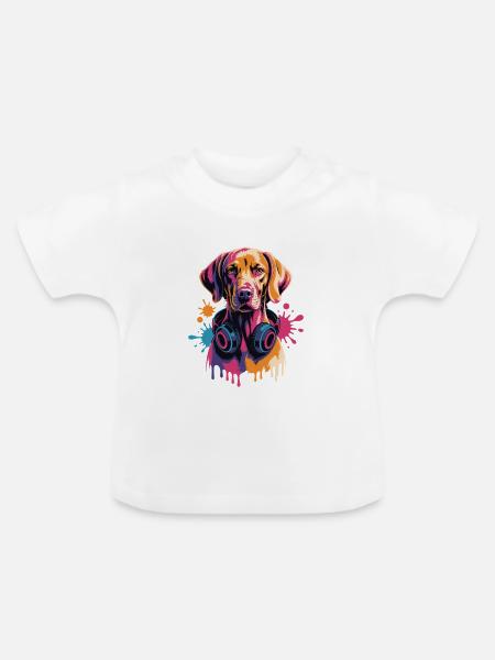 Magyar Viszla mit Kopfhörer - Baby Bio-T-Shirt mit Rundhals - Weiß