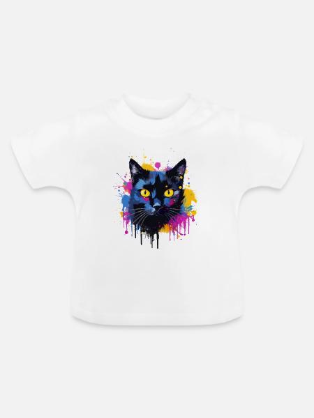 Bunte Bombay-Katzengesicht-Splash-Kunst - Baby Bio-T-Shirt mit Rundhals - Weiß
