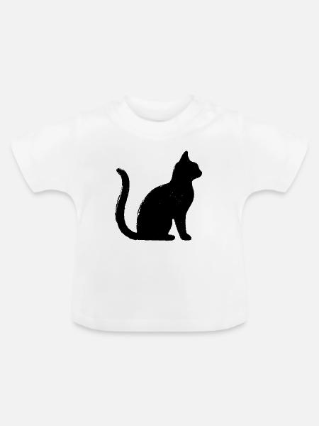 Katze - Silhouette SCHWARZ - Baby Bio-T-Shirt mit Rundhals - Weiß
