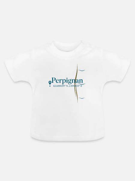 Perpignan Küstenkoordinatenemblem - Baby Bio-T-Shirt mit Rundhals - Weiß