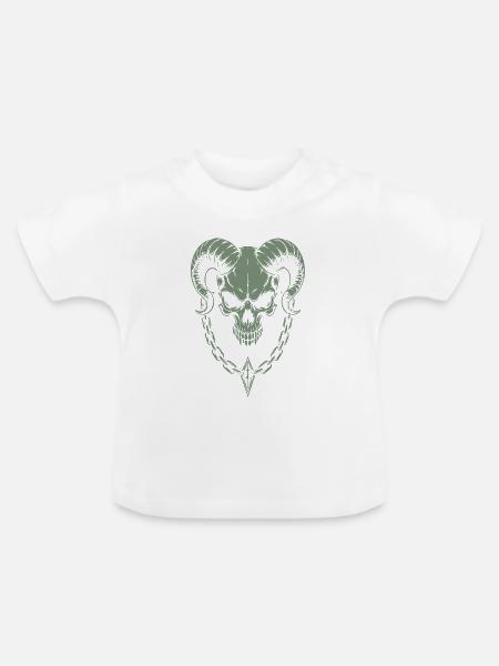 Schädel mit Hörner Widder Totenkopf - Baby Bio-T-Shirt mit Rundhals - Weiß