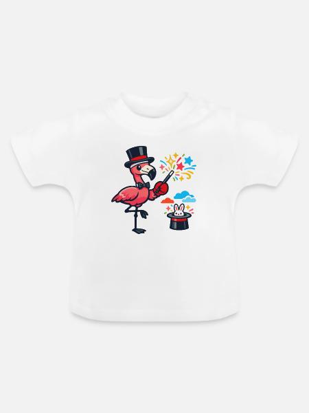 Flamingo-Zauberer im Hut - Baby Bio-T-Shirt mit Rundhals - Weiß