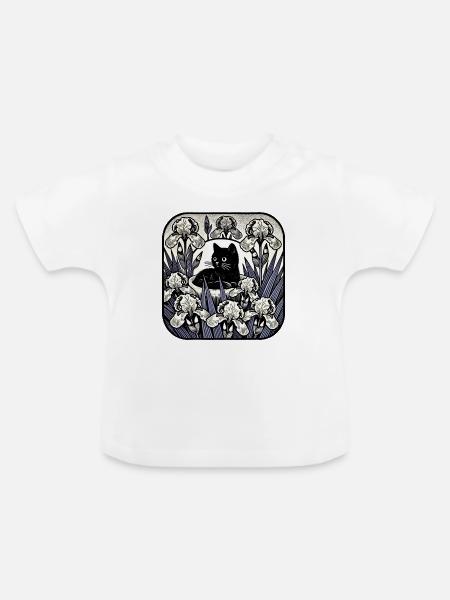 Nocturne Cat in Iris Moon - Baby Bio-T-Shirt mit Rundhals - Weiß