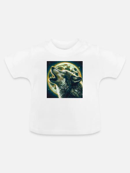 Wolf heult zum Vollmond - Baby Bio-T-Shirt mit Rundhals - Weiß