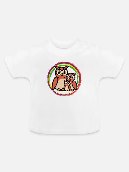 Eulen Cartoon - Baby Bio-T-Shirt mit Rundhals - Weiß