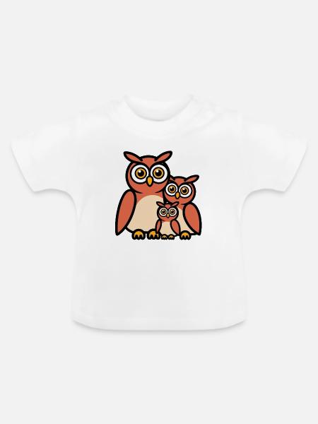 Eulenfamilie - Baby Bio-T-Shirt mit Rundhals - Weiß