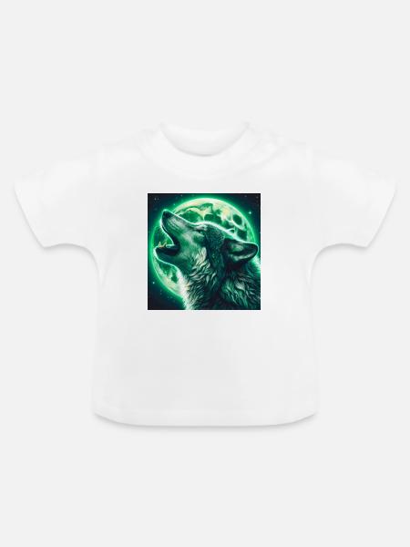 Wolf heult zum Vollmond - Baby Bio-T-Shirt mit Rundhals - Weiß