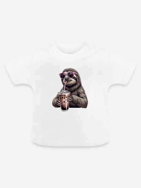 Faultier Eiskaffee - Baby Bio-T-Shirt mit Rundhals - Weiß