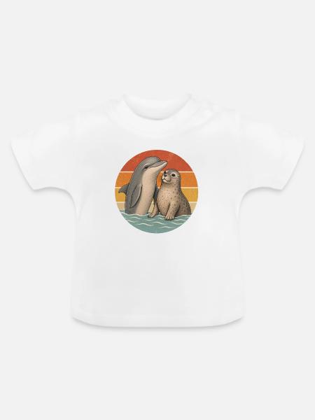 Delphin und Robbe - Baby Bio-T-Shirt mit Rundhals - Weiß