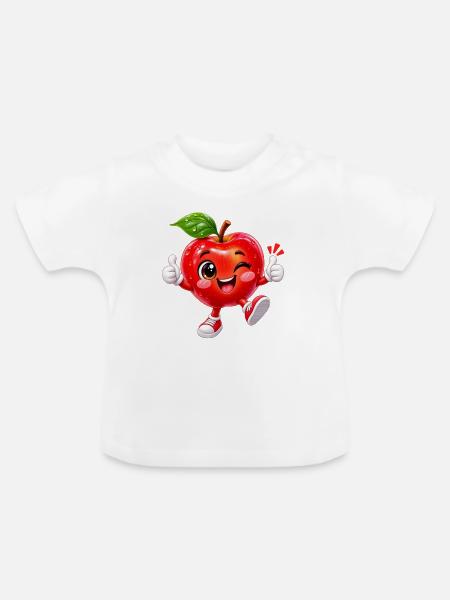Freudiges Zwinkerndes Apfel-Maskottchen - Baby Bio-T-Shirt mit Rundhals - Weiß