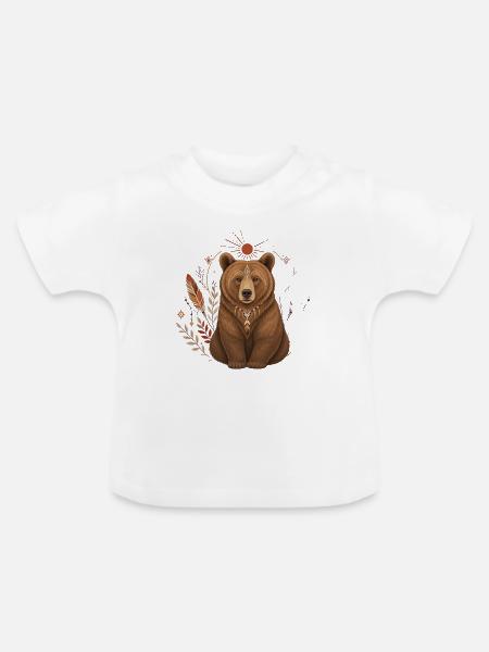 Bär Boho - Baby Bio-T-Shirt mit Rundhals - Weiß