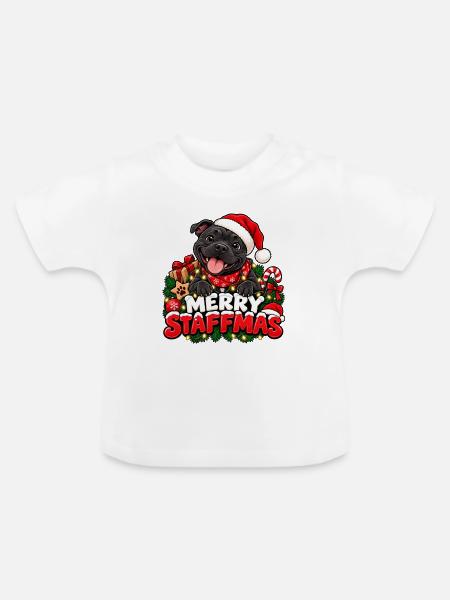 Merry Staffmas - Baby Bio-T-Shirt mit Rundhals - Weiß