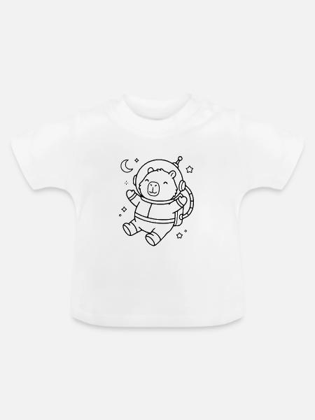 Niedliche Capybara-Astronauten-Umrisszeichnung Weltraumtier - Baby Bio-T-Shirt mit Rundhals - Weiß