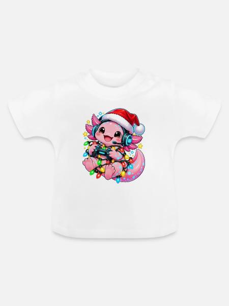 Gaming Weihnachtsdrache mit Lichtern - Baby Bio-T-Shirt mit Rundhals - Weiß