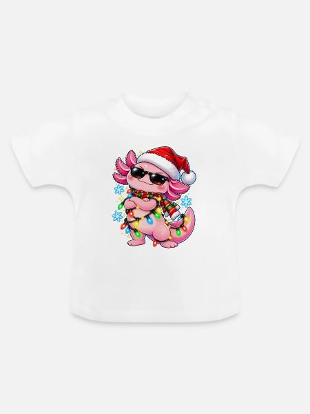 Weihnachtsdrache mit Lichterkette - Baby Bio-T-Shirt mit Rundhals - Weiß