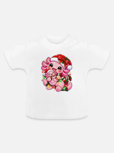 Kawaii Weihnachtsdrache mit Lichterkette - Baby Bio-T-Shirt mit Rundhals - Weiß