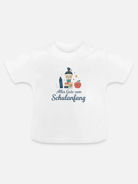 Schulanfang: Lächelnde Schulutensilien - Baby Bio-T-Shirt mit Rundhals - Weiß