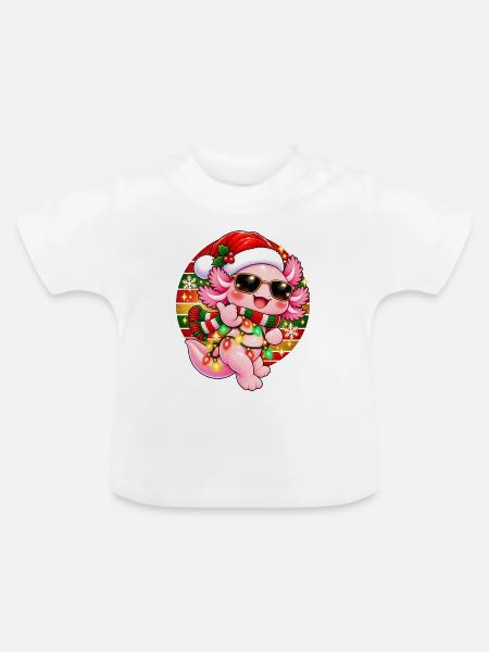 Kuscheliger Weihnachts-Dino mit Lichtern - Baby Bio-T-Shirt mit Rundhals - Weiß