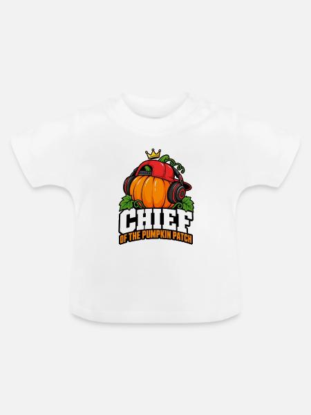 Kürbis Chef Patch Kopfhörer - Baby Bio-T-Shirt mit Rundhals - Weiß