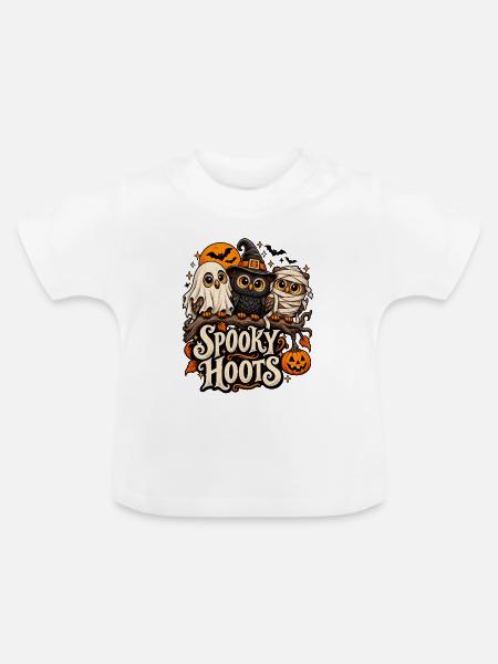 Spooky Hoots Halloween Eulen Trio - Baby Bio-T-Shirt mit Rundhals - Weiß
