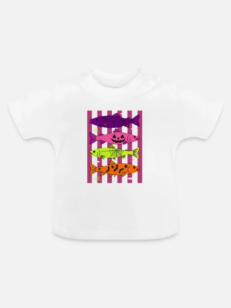 Spooky Halloween Fish Pattern Design - Baby Bio-T-Shirt mit Rundhals - Weiß