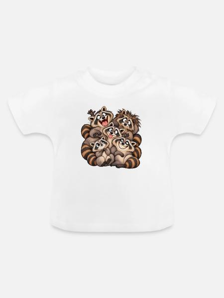 Fröhliche Waschbären-Familie - Baby Bio-T-Shirt mit Rundhals - Weiß